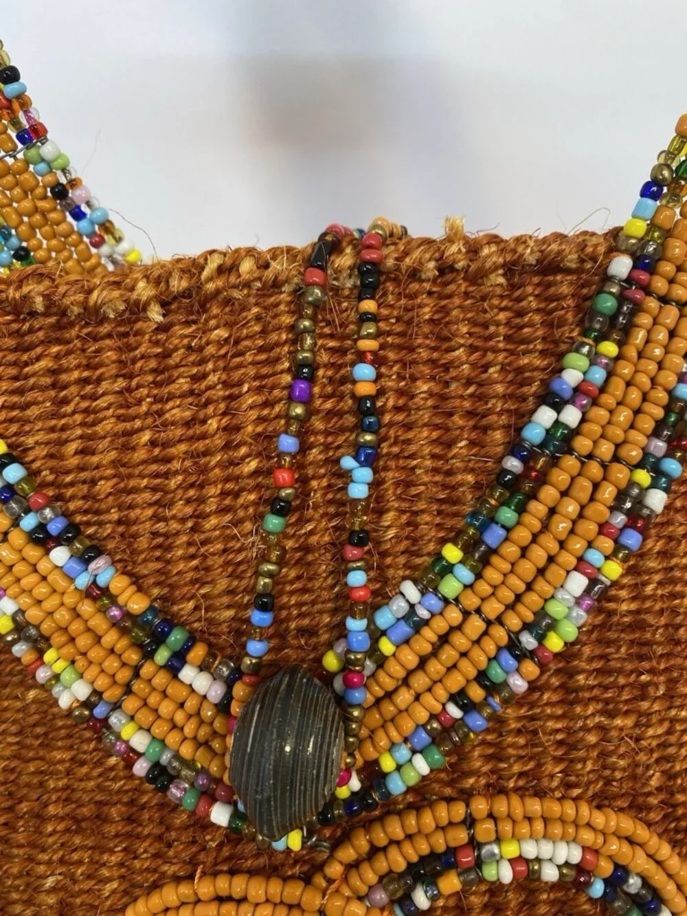 Handmade Brown Multi Color Beadwork Handwoven Bucket Bag Made in Kenya - Picture 5 of 11